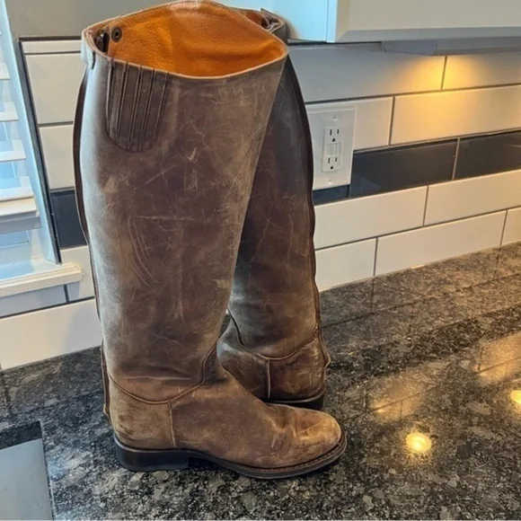 *Frye Embroidered Logo Back Zipper Tall Leather RidingBoots Size 6